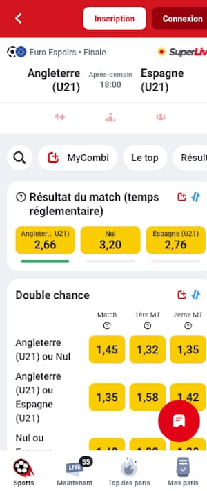 cotes angletrre u21 vs espagne u21 avec betclic