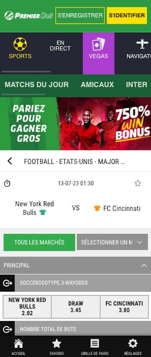 cotes new york red bulls vs cincinnati avec premier bet 