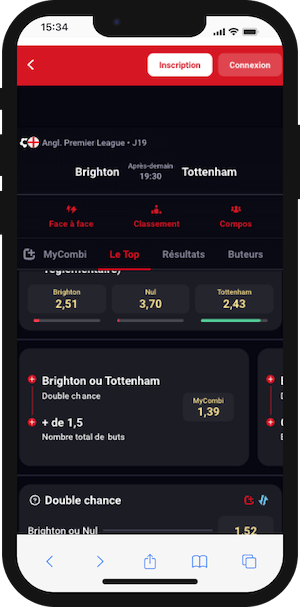 cotes brighton vs tottenham sur betclic