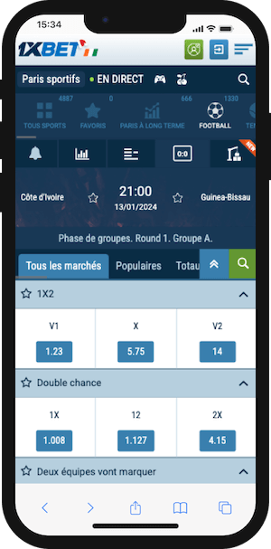 cotes cote d ivoire vs guinee bissau sur 1xbet