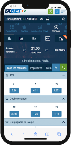 cotes dortmund vs real madrid sur 1xbet