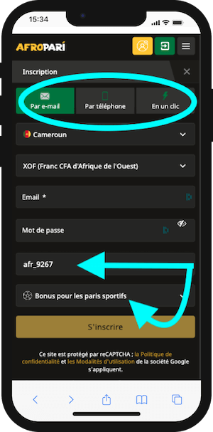 afropari cameroun inscription avec code promo 