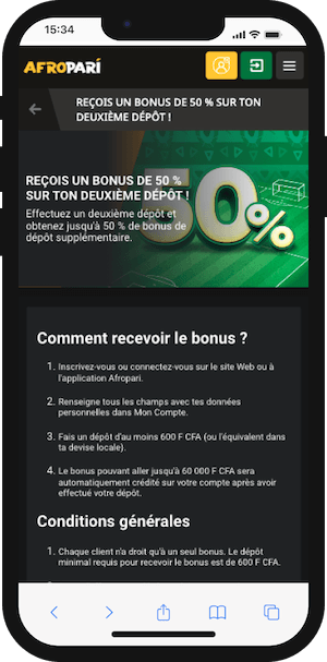 bonus sur le 2eme depot afropari