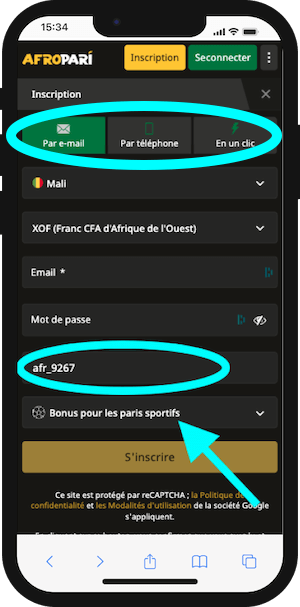 inscription afropari mali avec code promo 